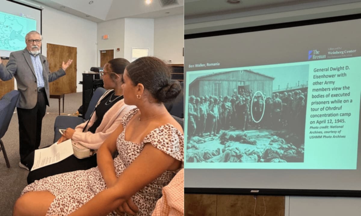 Holocaust survivor Ben Walker speaking at interfaith remembrance service in Fayetteville Georgia synagogue