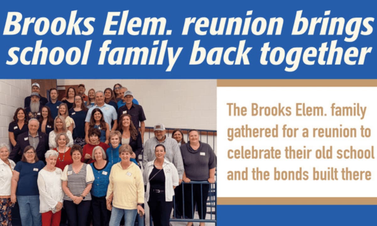Former Brooks Elementary students and teachers gathering together for reunion at their old school building