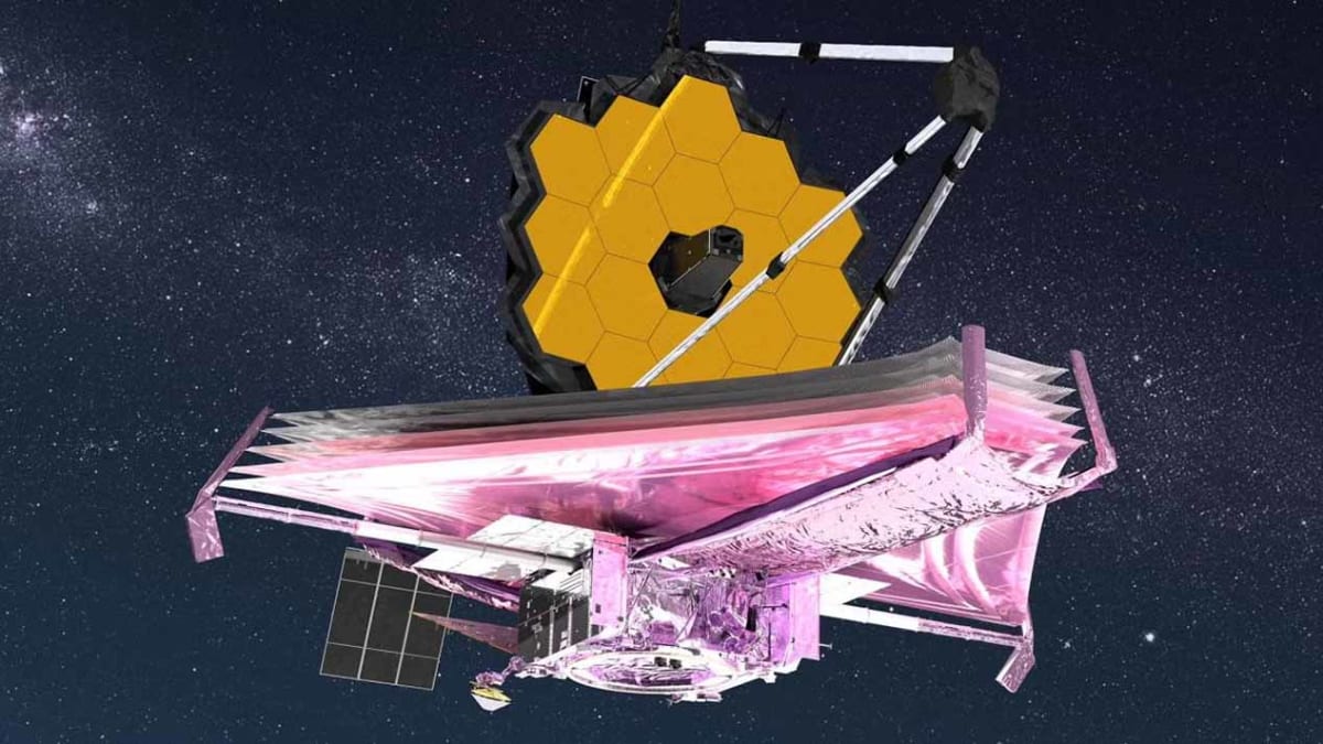 James Webb Space Telescope image showing ancient galaxy XMM-VID1-2075 in deep space