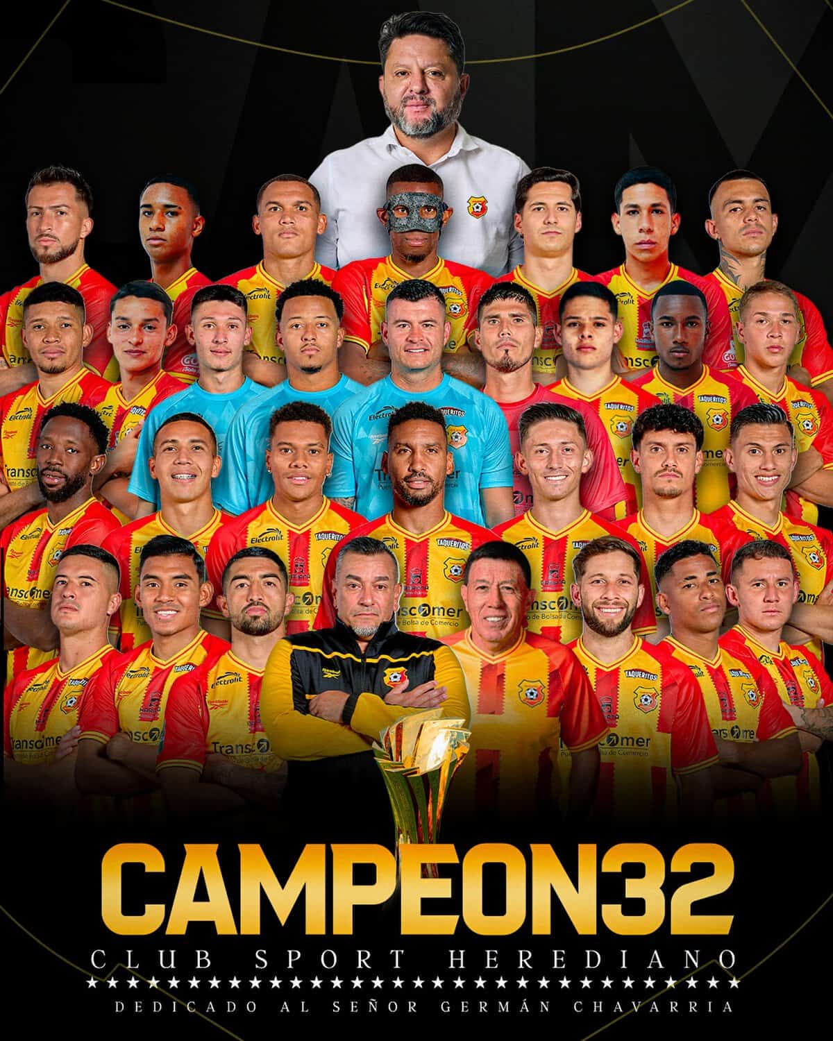 Herediano players celebrating their 32nd national championship trophy after defeating Saprissa in Costa Rica