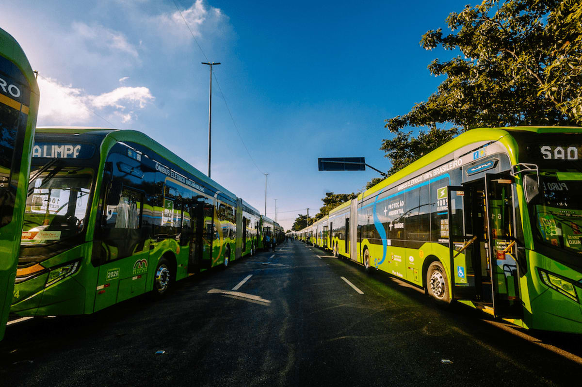 Modern electric bus in São Paulo, Brazil, representing Latin America's 10,000 zero-emission public transit vehicles
