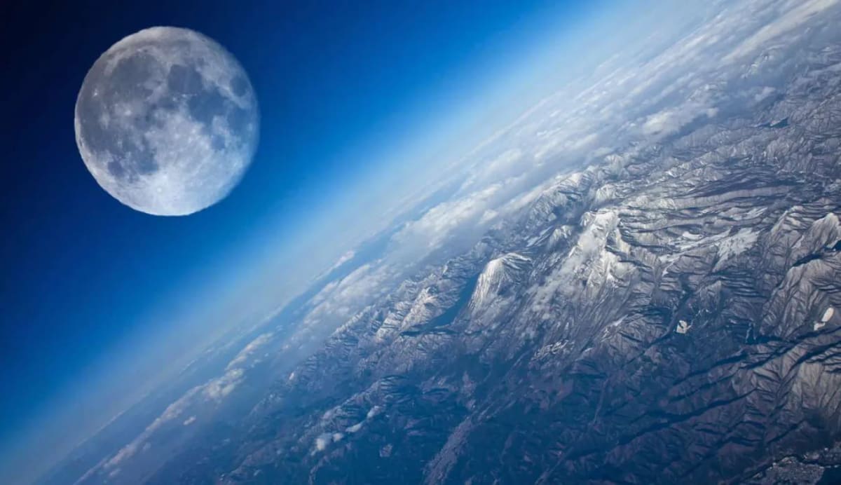 NASA lunar orbiter image showing a massive 222-meter impact crater on the Moon's surface