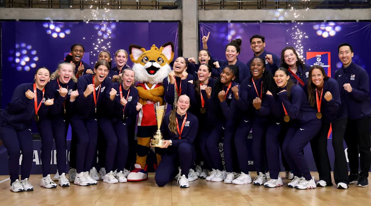Young American volleyball players celebrating gold medal victory at 2026 U17 World Championship