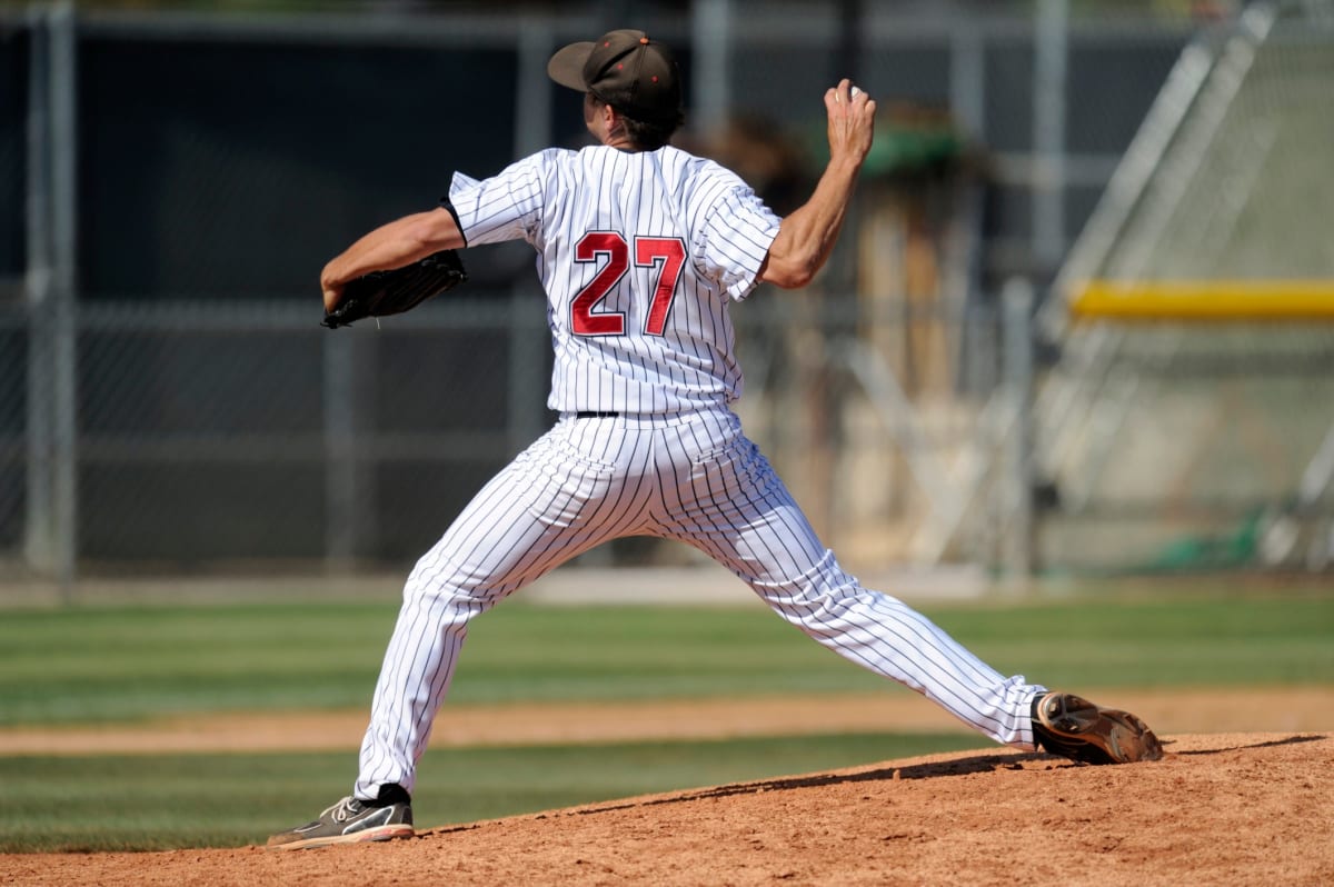 Digital skeleton model showing stages of baseball pitching motion created by University of Waterloo researchers