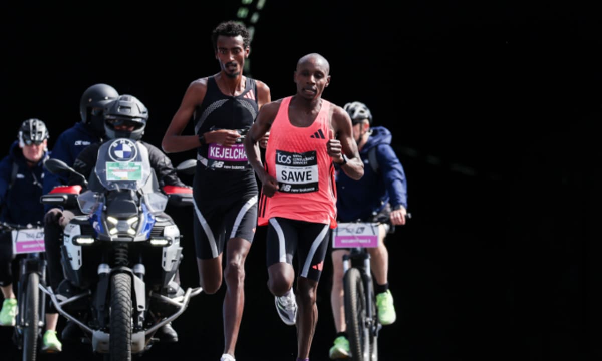 Ethiopian runner Yomif Kejelcha competing at the London Marathon in 2026