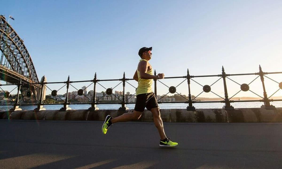 Marathon runner on city street during long-distance endurance challenge in China