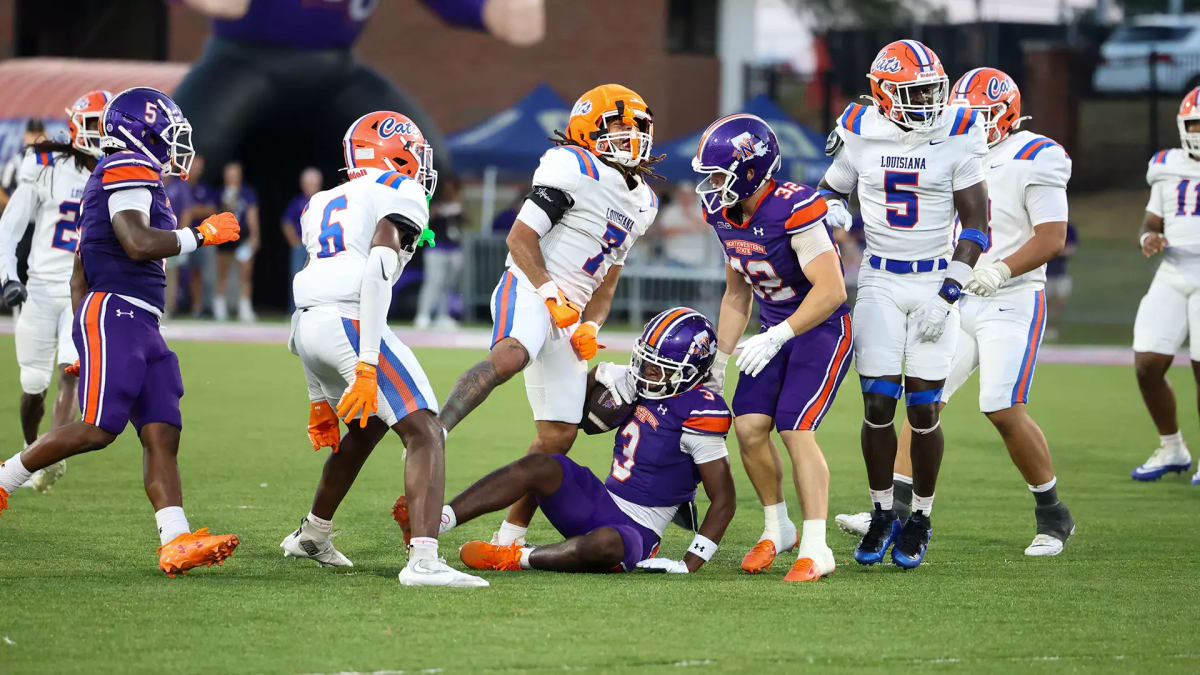 Louisiana Christian University football players celebrating their historic victory over NCAA Division I opponent