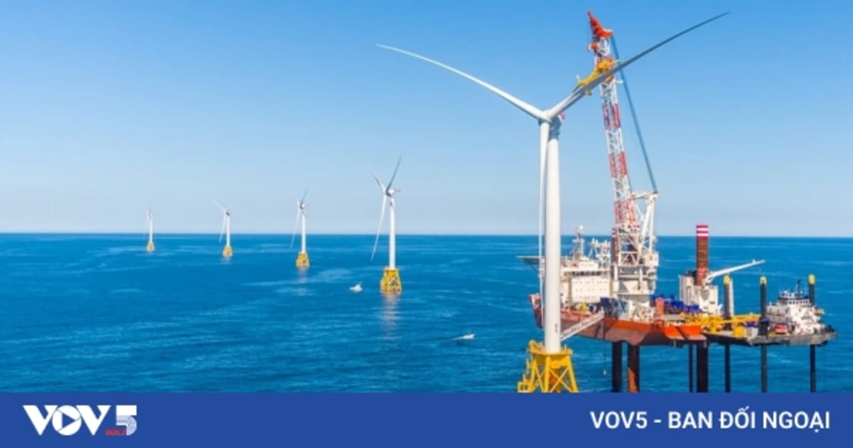 Offshore wind turbine foundations being constructed along Vietnam's expansive coastline for renewable energy development