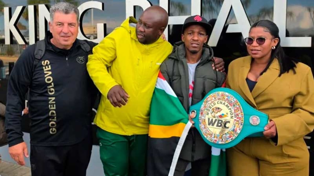 ** New WBC strawweight boxing champion celebrates with supporters during parade in Eastern Cape, South Africa