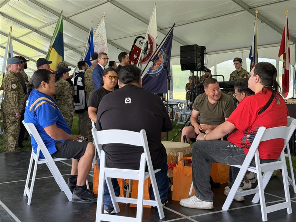 Indigenous and military leaders gathering at Canadian Forces Base Winnipeg reconciliation event