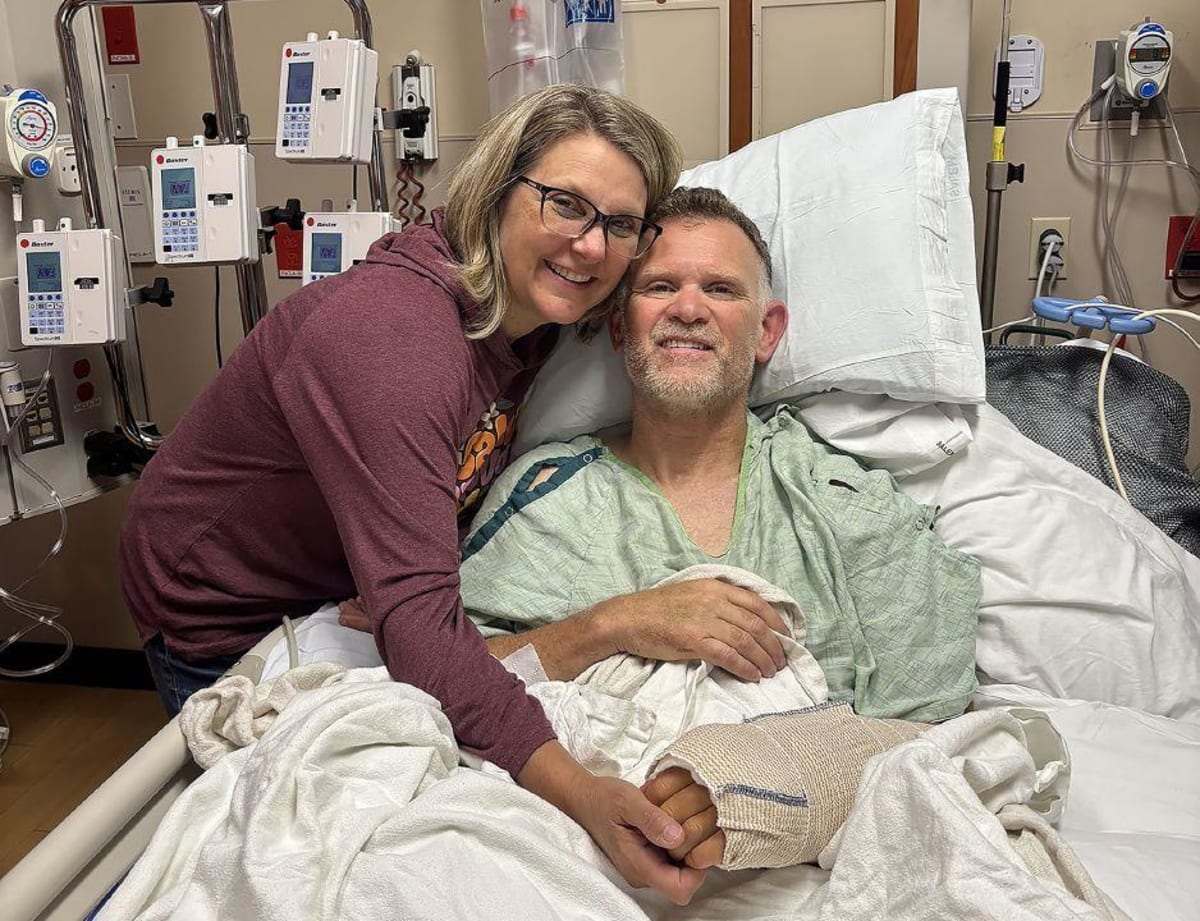 ** Pastor Jim Terwilliger playing pickleball on outdoor court after recovering from paralysis