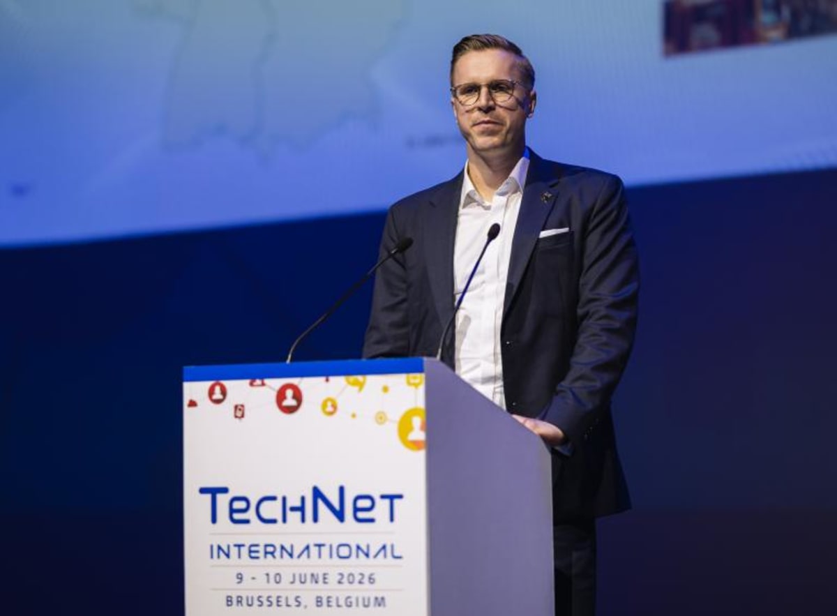 Presentation at TechNet International 2026 conference in Brussels showing Germany's cyber innovation programs