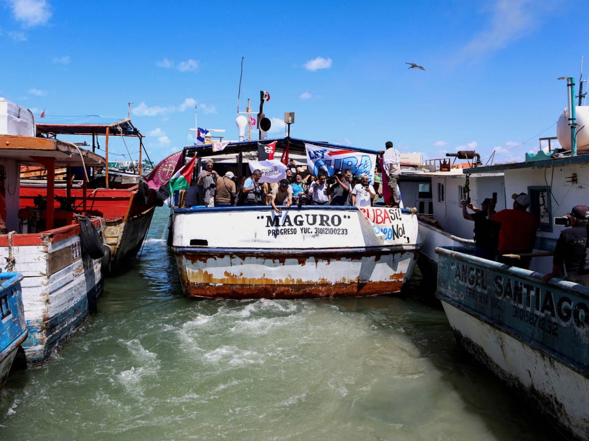 ** Aid boats loaded with supplies sailing from Mexico toward Cuba for humanitarian delivery mission