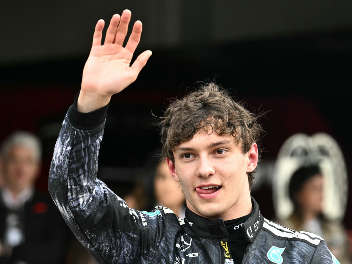 Young Mercedes driver Kimi Antonelli celebrates his historic Japanese Grand Prix victory at Suzuka circuit