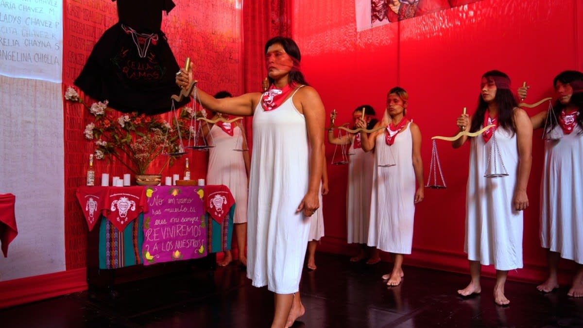 Demonstrators in Lima, Peru hold memorial performance for forced sterilization victims