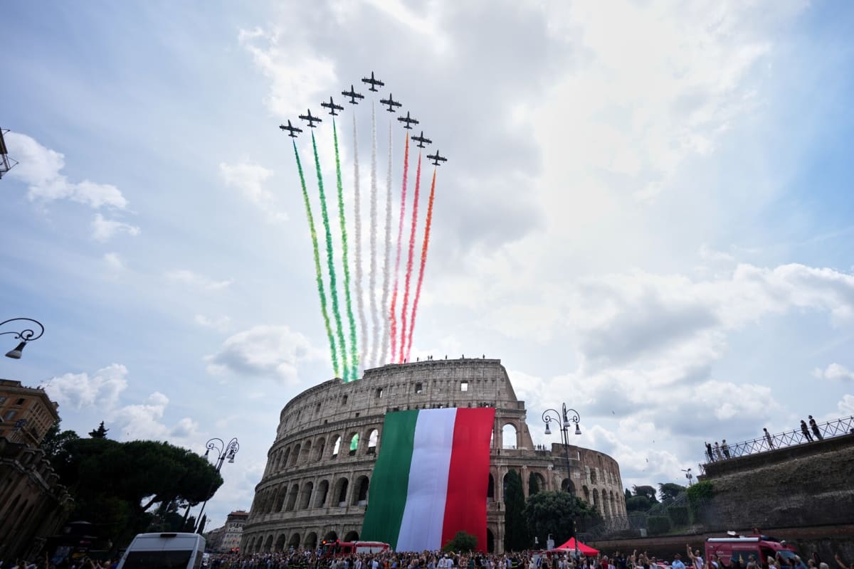 Italy Drapes Giant Flag Over Colosseum for 80th Birthday