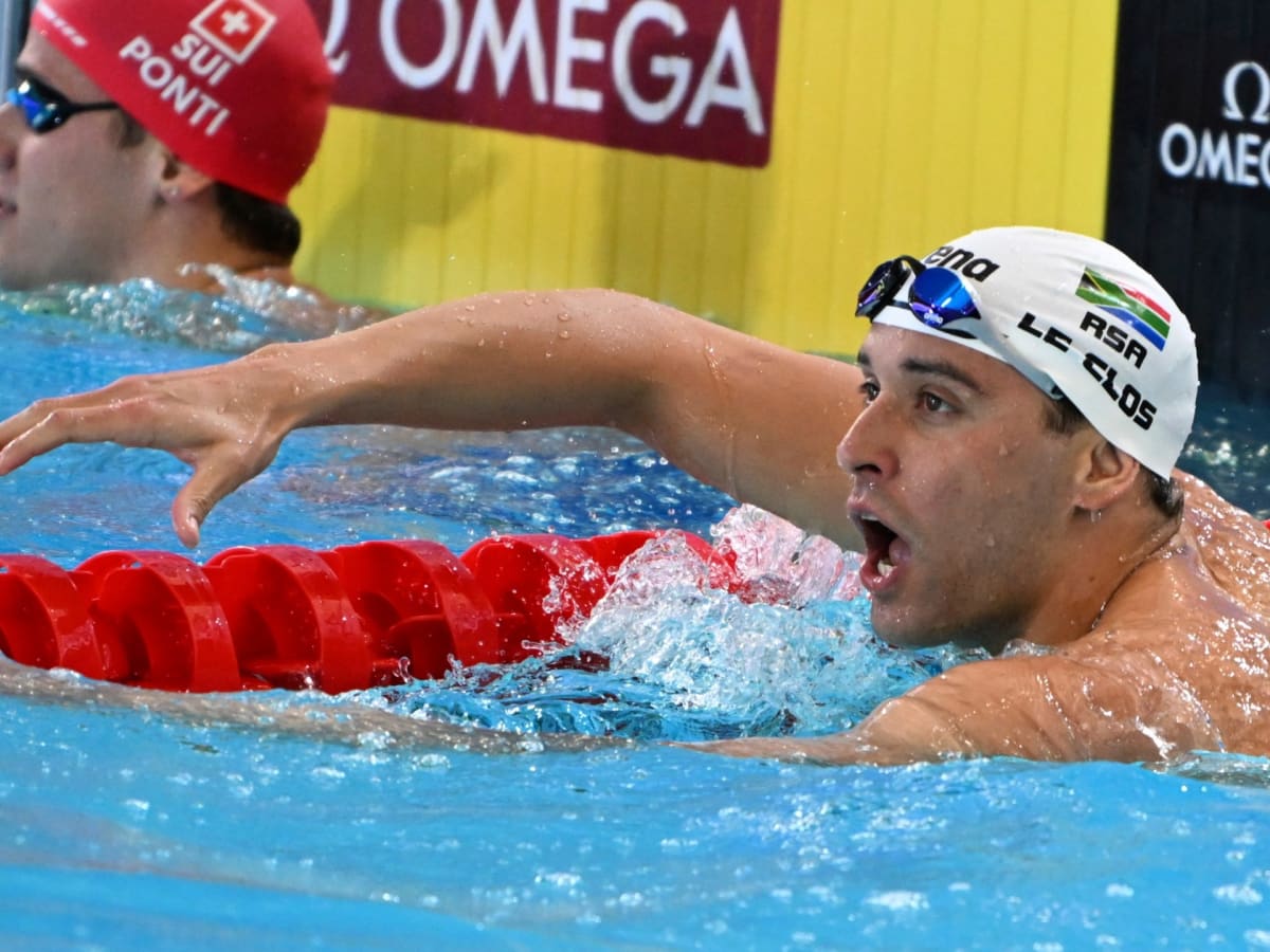 Olympic swimmer Chad le Clos competing in butterfly stroke at international swimming competition
