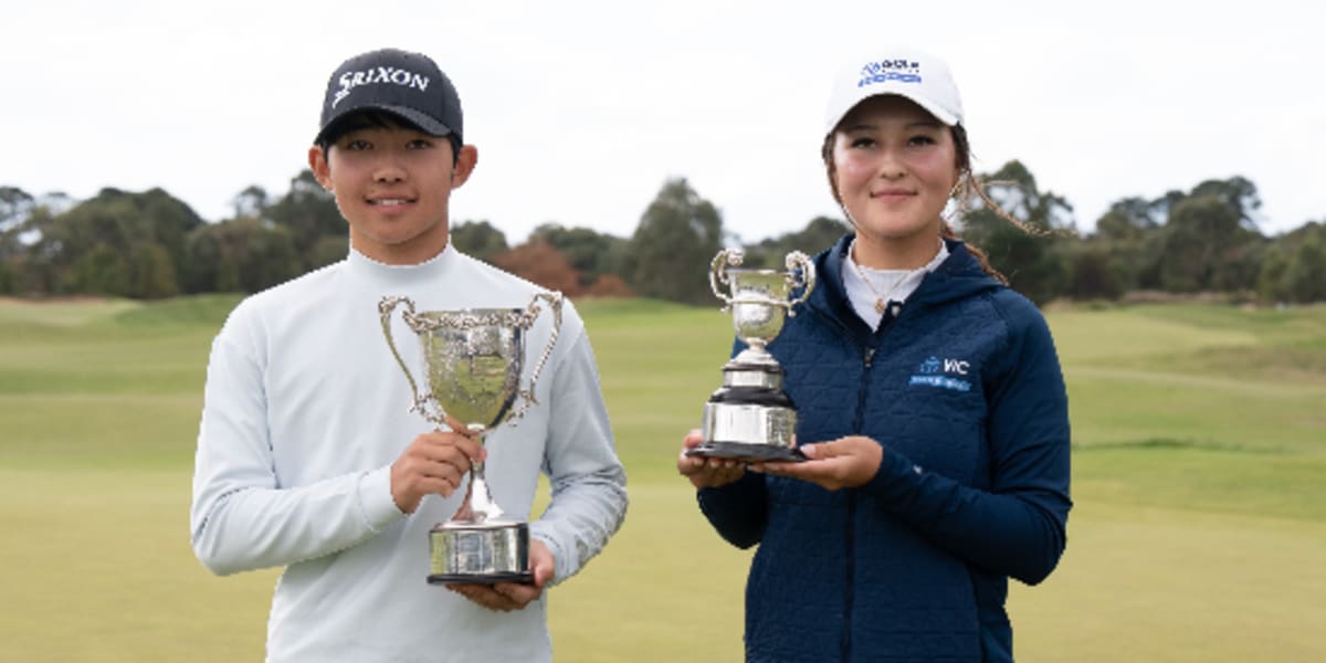 Young female golfer Amelia Harris celebrating victory at Ballarat Golf Club tournament