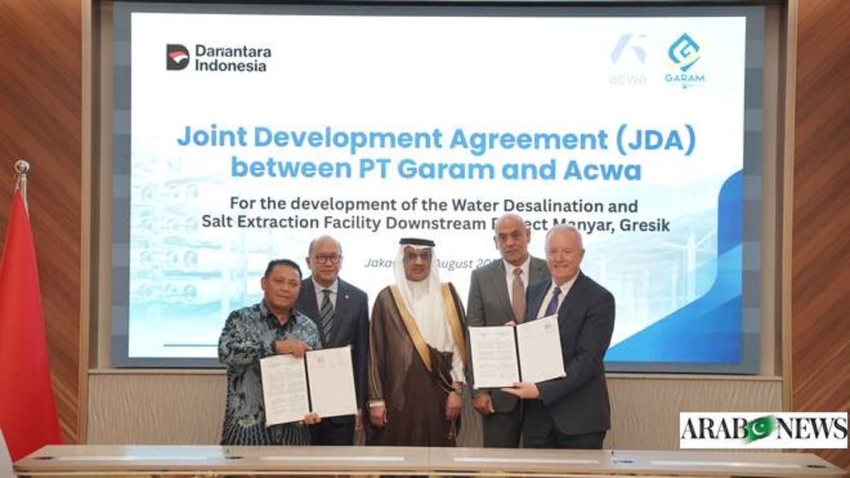 Modern desalination facility with seawater processing equipment along Indonesian coastline in East Java