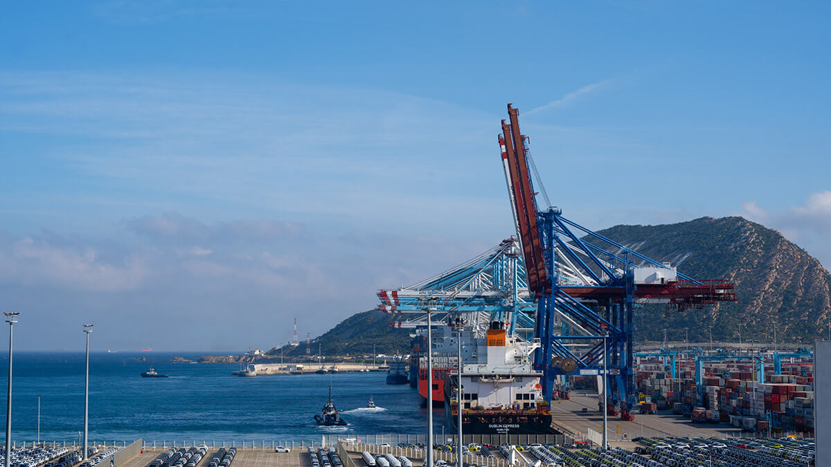 Cars manufactured in Morocco at the modern port of Tangier Med awaiting export
