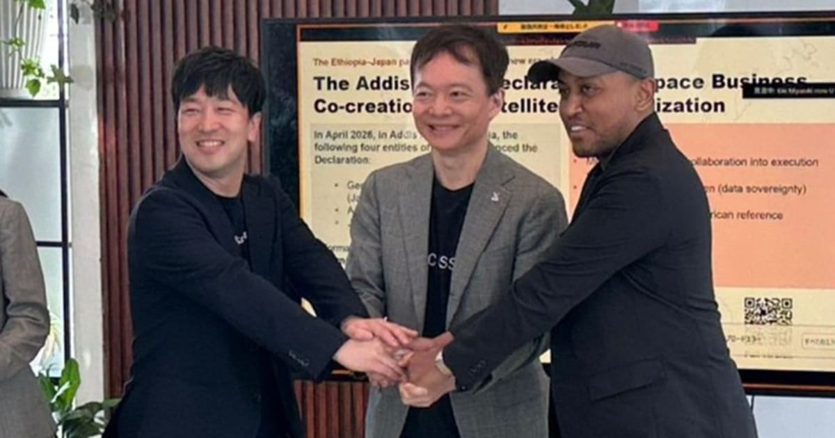 Japanese and Ethiopian business leaders announcing space technology partnership declaration in Addis Ababa, Ethiopia