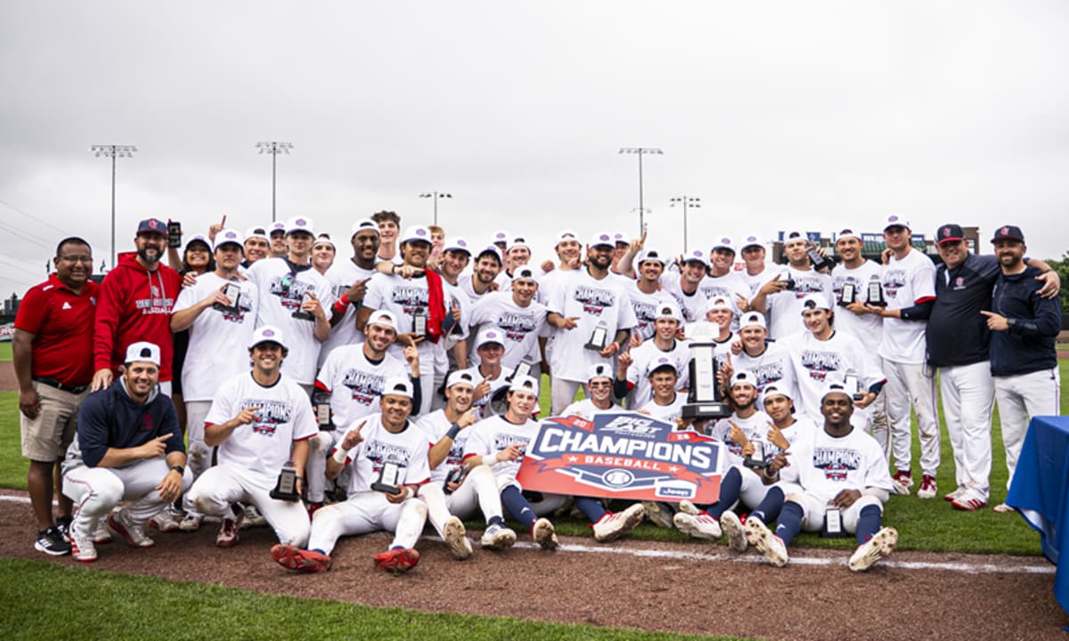 St. John's Red Storm baseball players celebrating their record 11th BIG EAST Championship victory