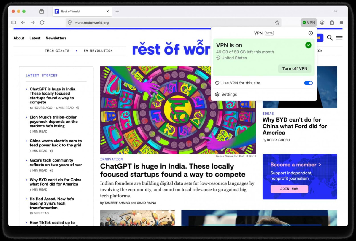 Firefox Adds Free VPN with 50GB Monthly Data for Users - Image 2