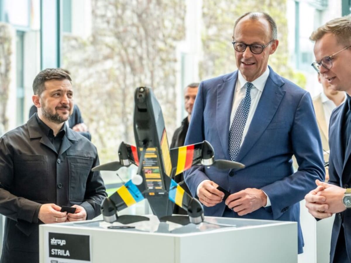 Ukrainian and German flags together symbolizing new defense technology partnership and cooperation