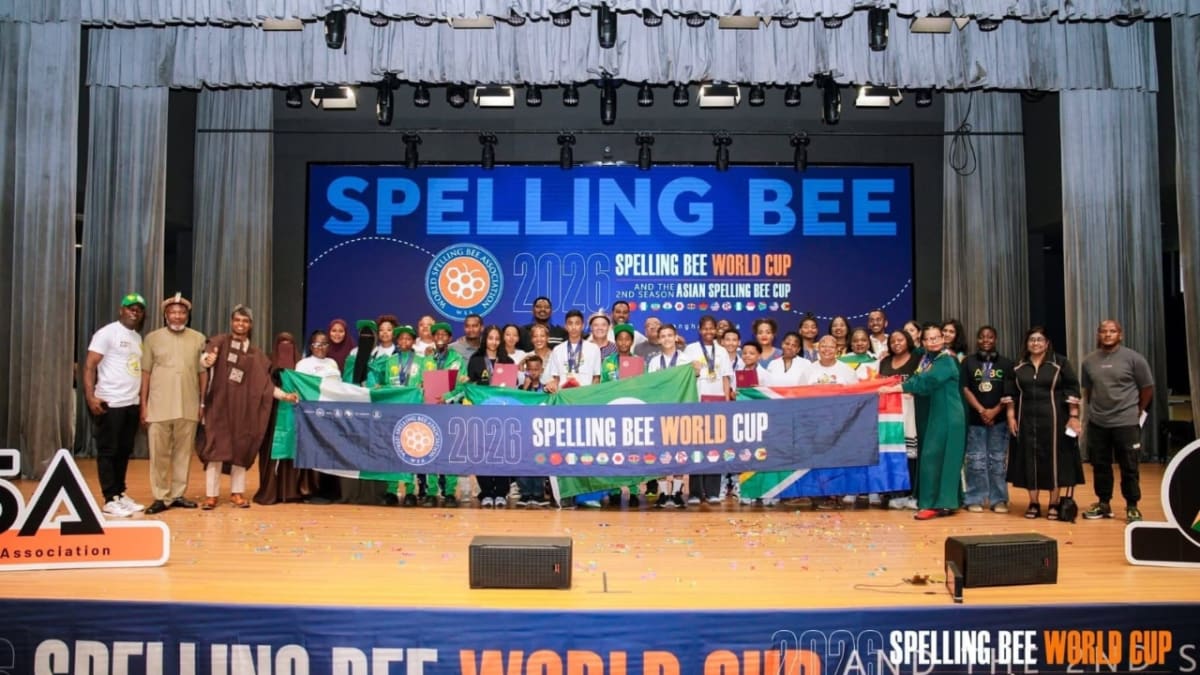 South African student spelling bee team celebrating their fourth place finish at international competition