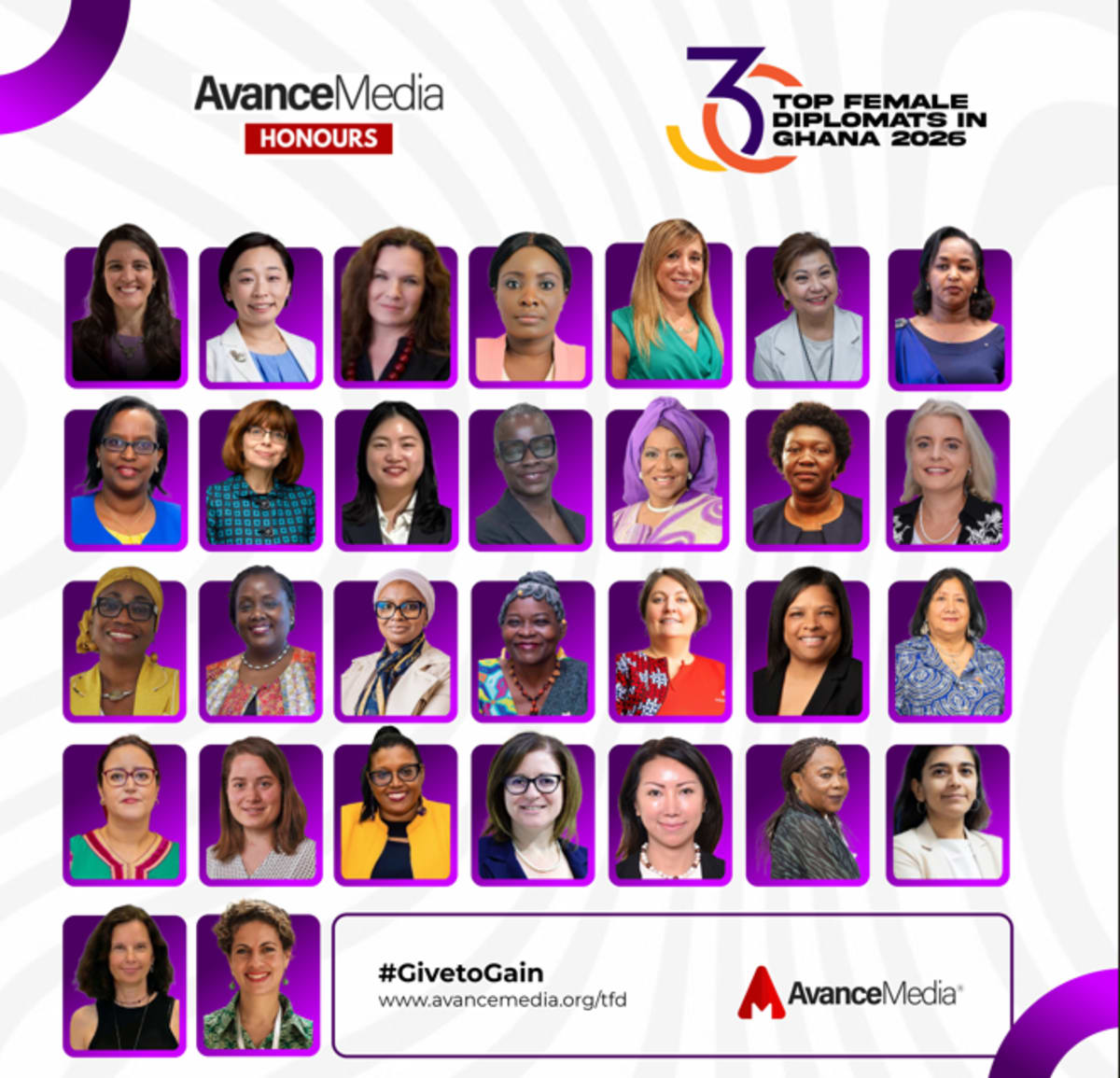 Group of diverse female diplomats and ambassadors representing international organizations in Ghana