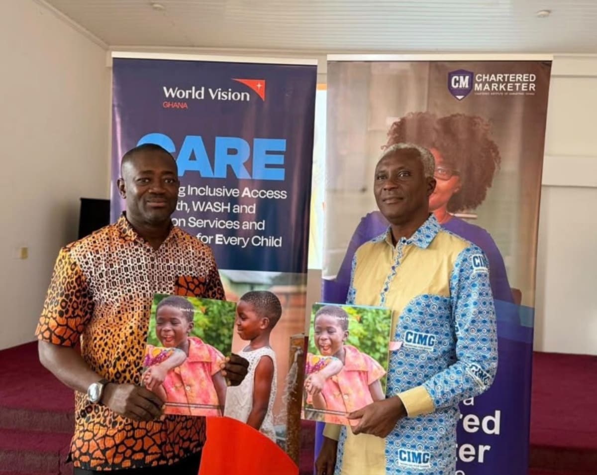 Representatives from World Vision Ghana and Chartered Institute of Marketing Ghana signing partnership agreement