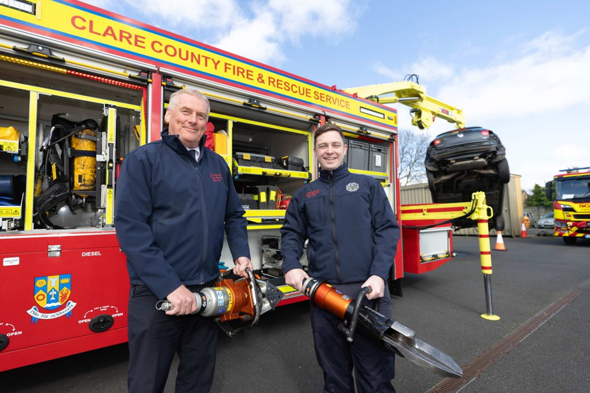 Irish firefighters in protective gear responding to emergency call with modern equipment