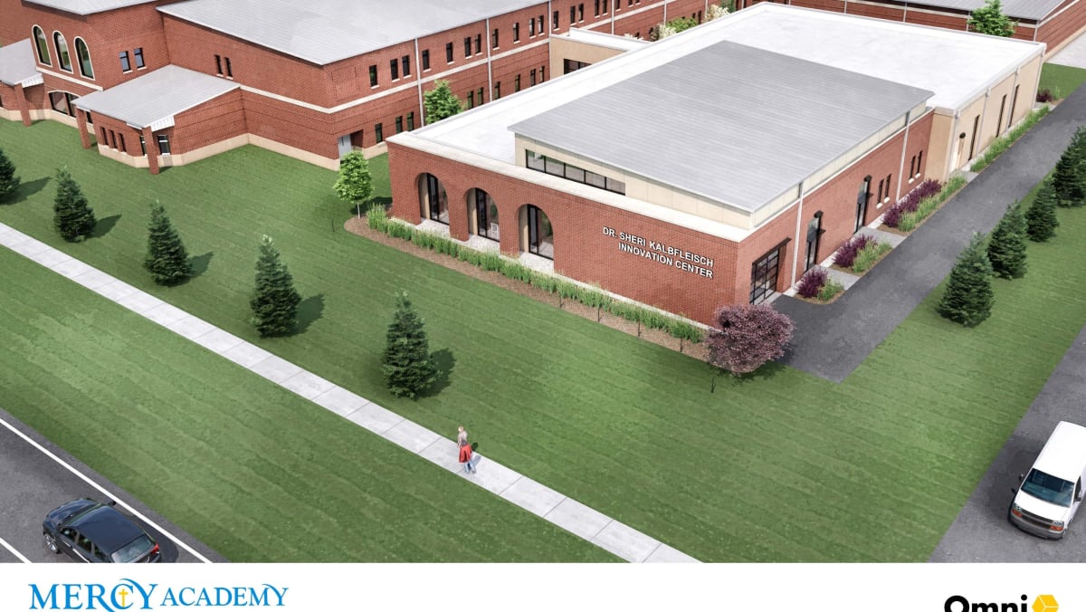 Architectural rendering of modern STEAM innovation center at all-girls school in Louisville