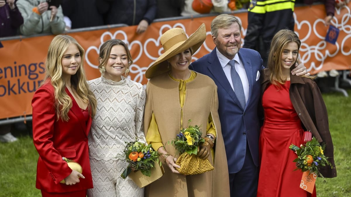 Dutch King Willem-Alexander and Queen Maxima ice skating in Dokkum during King's Day celebrations