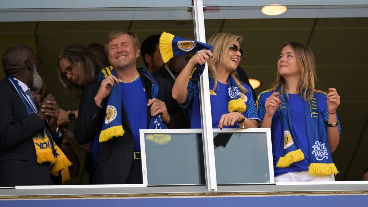 King Willem-Alexander, Queen Máxima, and Princess Ariane cheering at Curaçao's World Cup match