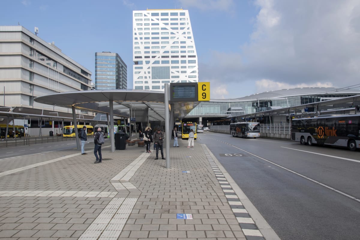 Buses lined up at Utrecht central station ready to transport passengers through the city