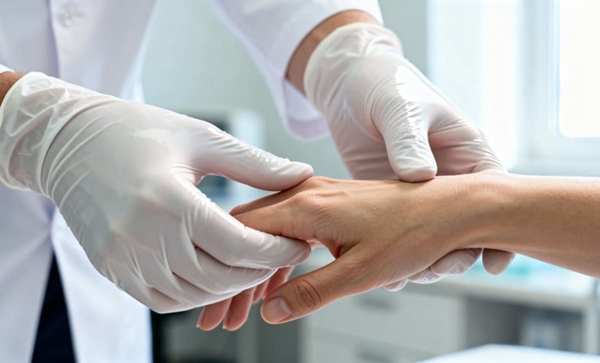 Medical researcher reviewing arthritis treatment results showing improved patient joint health outcomes