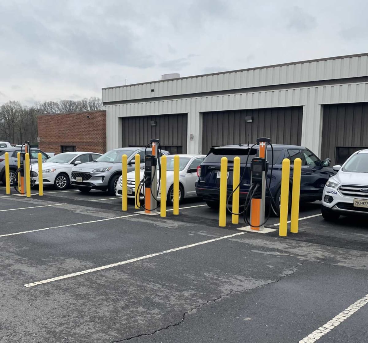 ** Electric vehicle charging station at Fairfax County government facility with multiple charging ports