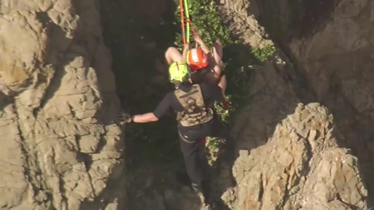 SF Firefighters Rescue Woman Clinging to Cliff Above Waves