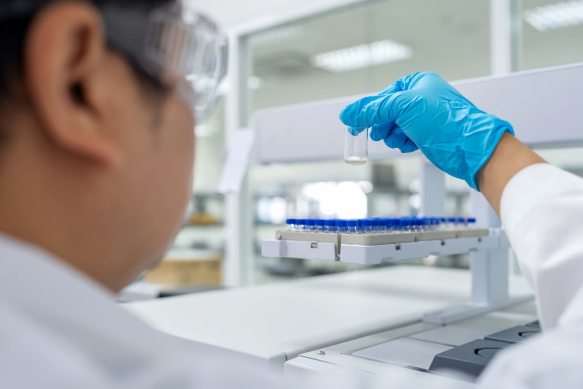 Modern mass spectrometry laboratory equipment analyzing molecular samples for pharmaceutical drug discovery research
