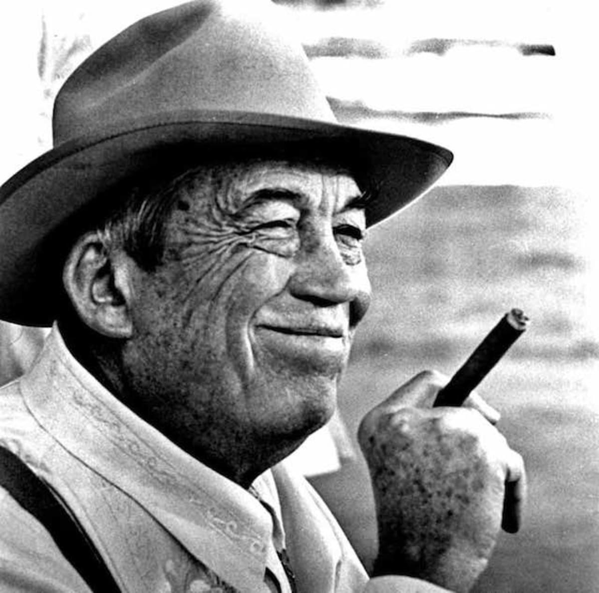 Film director John Huston behind camera during golden age of Hollywood filmmaking