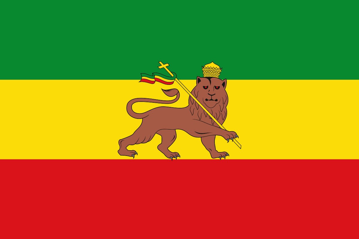 ** Ethiopian Empire flag with lion symbol commonly used in Rastafari religious iconography and celebrations