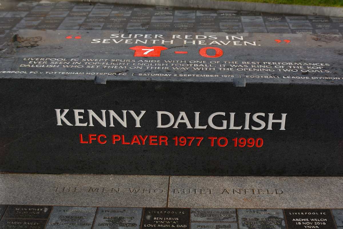 Monument statue of Kenny Dalglish at Anfield stadium in Liverpool, England