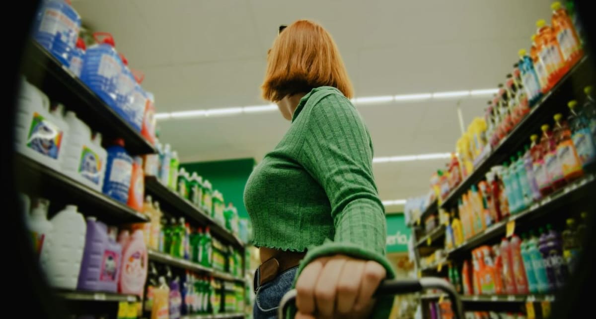 Digital price tag on grocery store shelf displaying electronic pricing technology