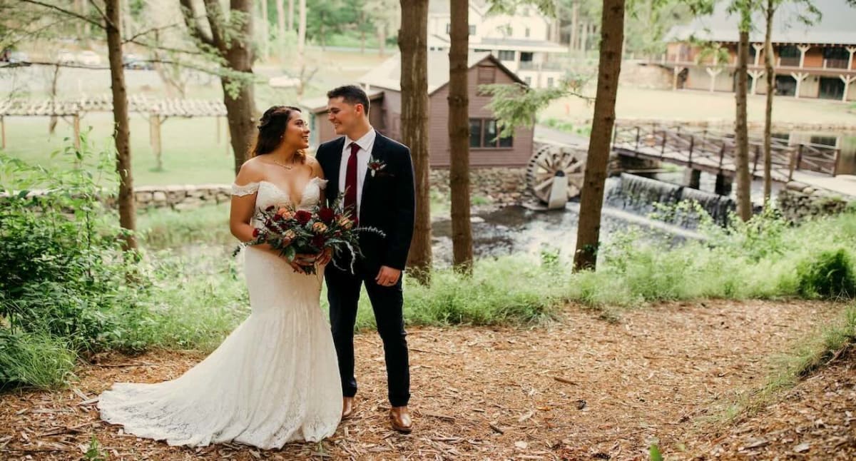 Historic Pine Brook Manor estate with stone buildings surrounded by pine forests in Hudson Valley