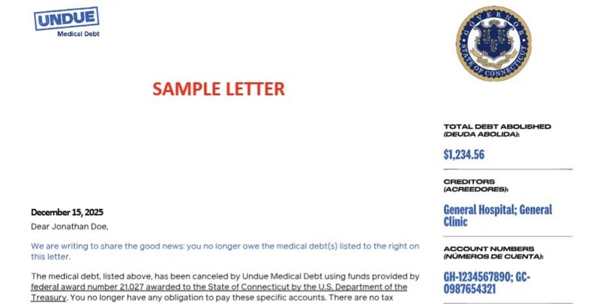 Medical bill statement with "paid in full" stamp showing debt relief program success