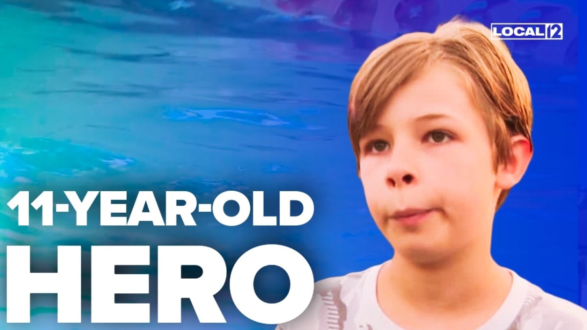 Young boy at swimming pool where he rescued drowning man in Kentucky