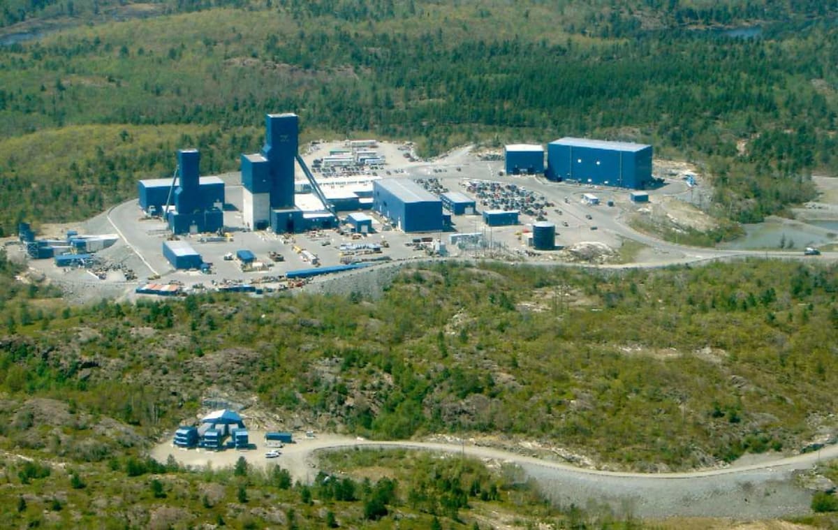 Aerial view of nickel mining operation in Ontario's Timmins district with processing facilities