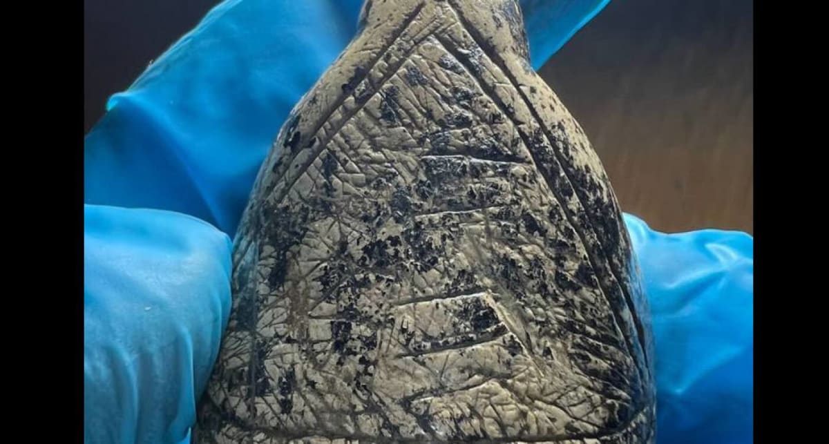 Ancient carved mammoth ivory figurine showing detailed natural tusk growth patterns incorporated into design