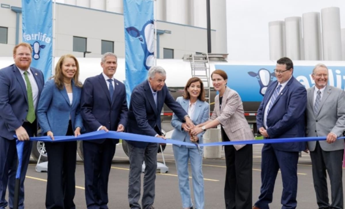 Modern dairy processing facility exterior with fairlife branding in Webster, New York